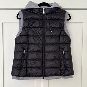 Black Puffer Vest with Gray Hoodie